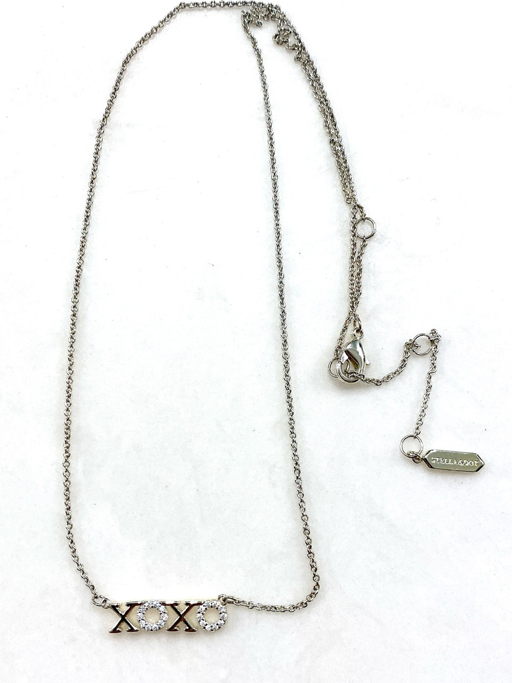 Stella & Dot Silver 'XOX' Crystal Accent Necklace Dainty